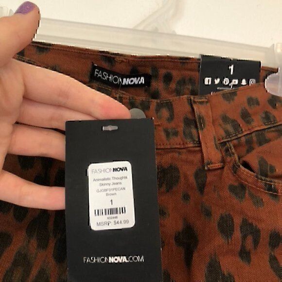 NEW NWT FASHION NOVA Animalistic Skinny Jeans Brown Cheetah Leopard High Waisted - Picture 7 of 11